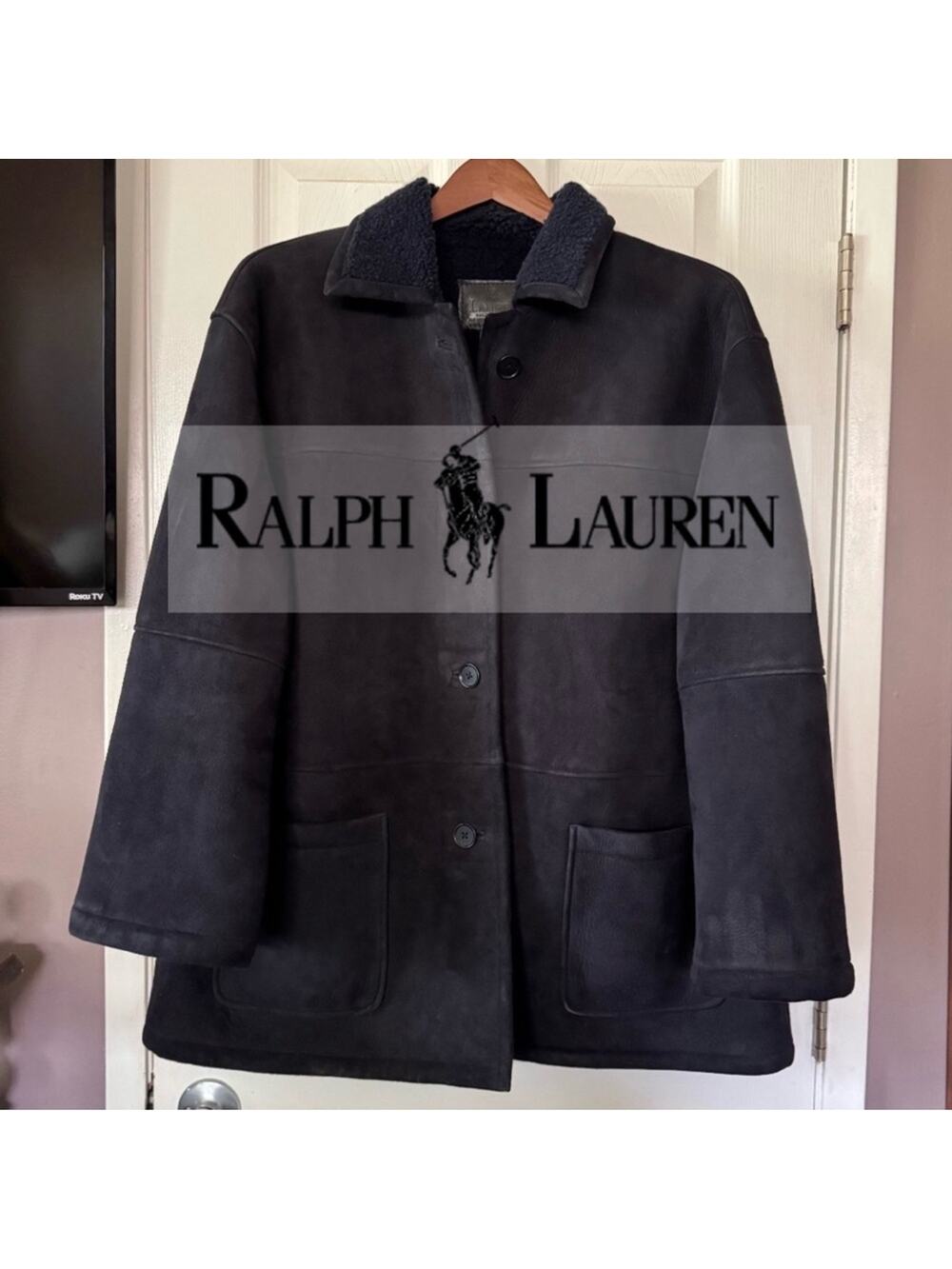 90s Ralph Lauren Women’s shearling coat suede exterior Jacket